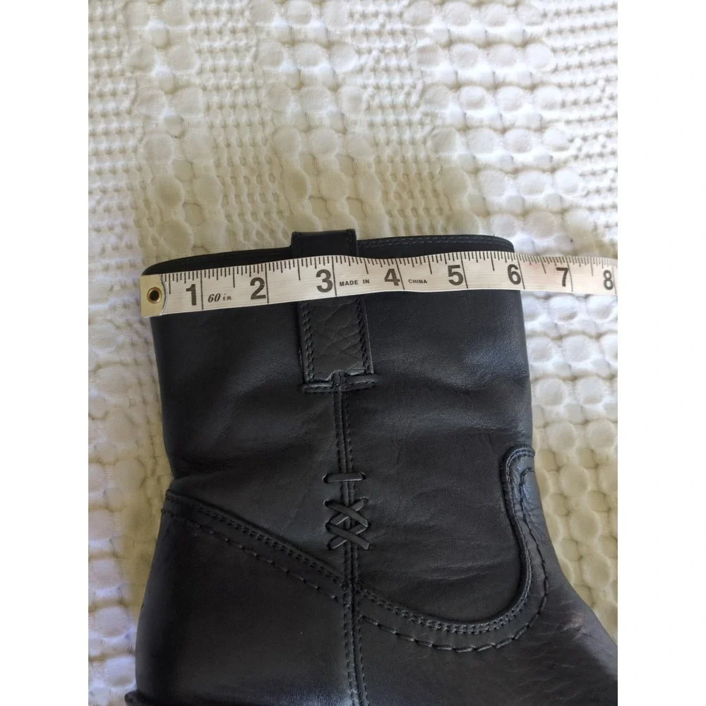 FRYE Carmen X Stitch Leather Heeled Ankle Boots Size 7 B Black Pull On